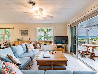 living room with sliding glass doors